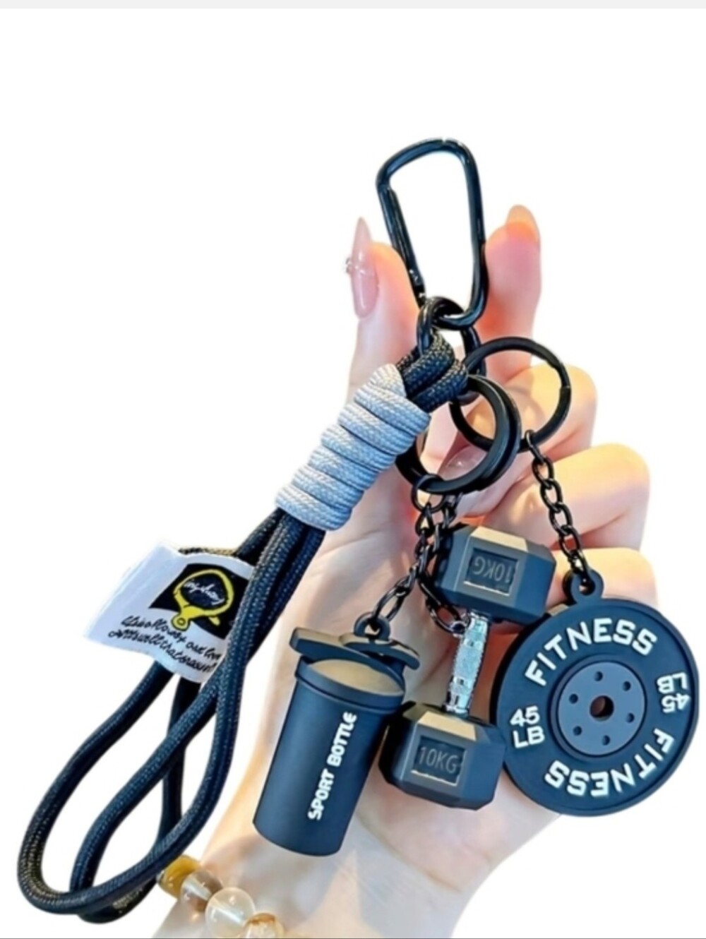 Fitness Charm Keychain with Black and Gray Accents